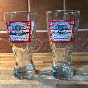 Budweiser Beer Emblem Logo Pilsner Mug Swirl Glasses Set 2 Vintage official